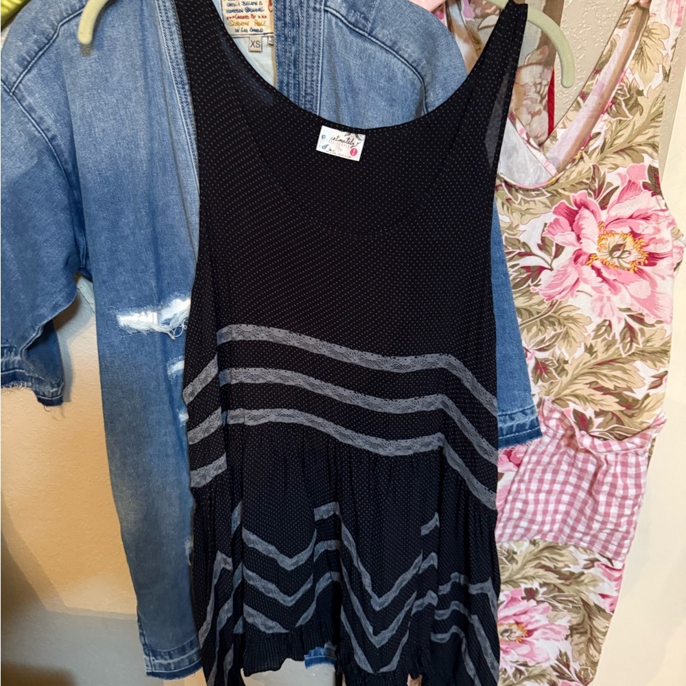 Free People Black and Gray Asymmetrical Tiered Tank Top